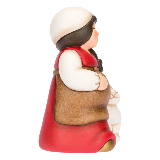 Donna in dolce attesa in ceramica Presepe Classico, Rosso