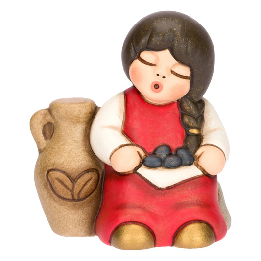 Bimba con olive in ceramica Presepe Classico, Rosso