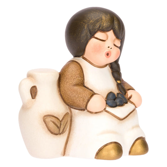 Bimba con olive in ceramica Presepe Classico, Bianco