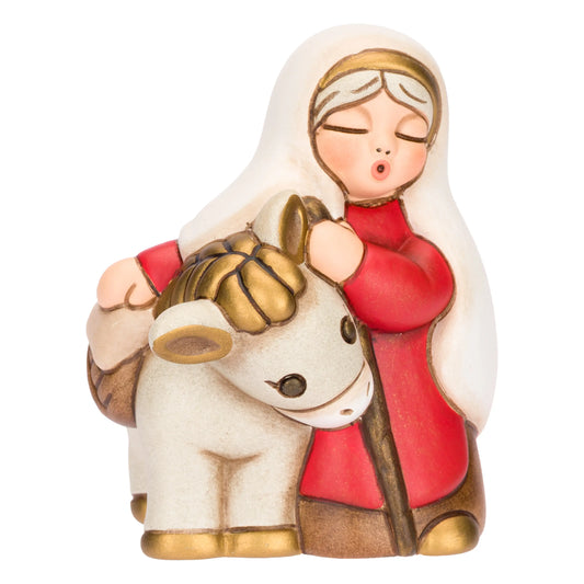 Nonna con asino in ceramica Presepe Classico, Rosso