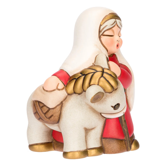Nonna con asino in ceramica Presepe Classico, Rosso