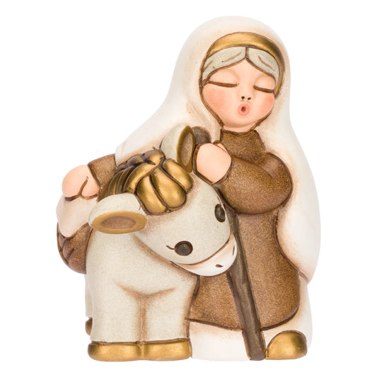 Nonna con asino in ceramica Presepe Classico, Bianco