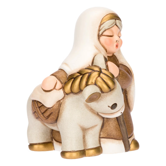 Nonna con asino in ceramica Presepe Classico, Bianco