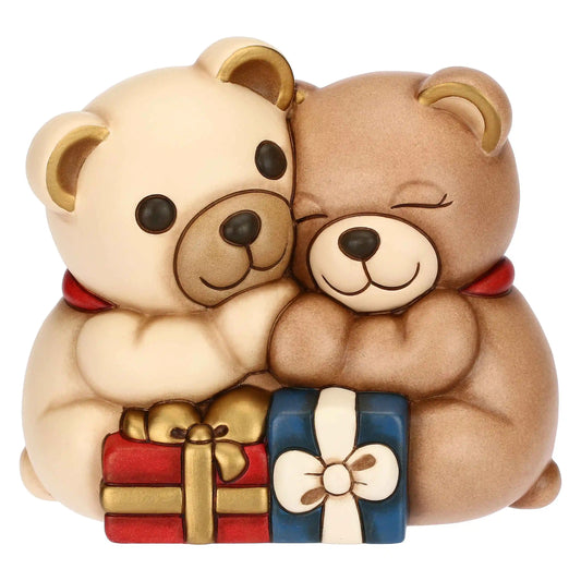 Coppia Teddy Natale con regali in ceramica