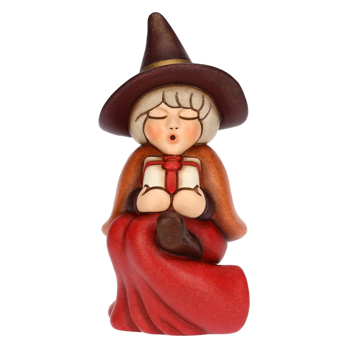 Befana Berta con regalo in ceramica, piccola