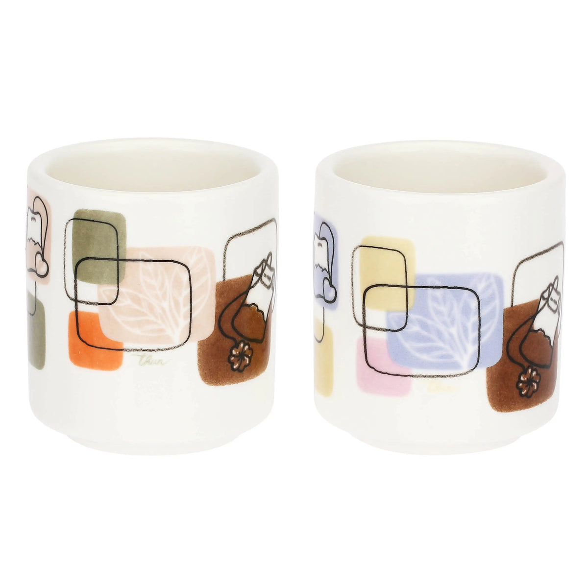 Set 4 tazze da té con vassoio in bamboo
