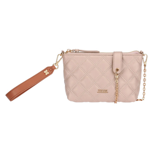 Pochette trapuntata con tracolla, nocciola