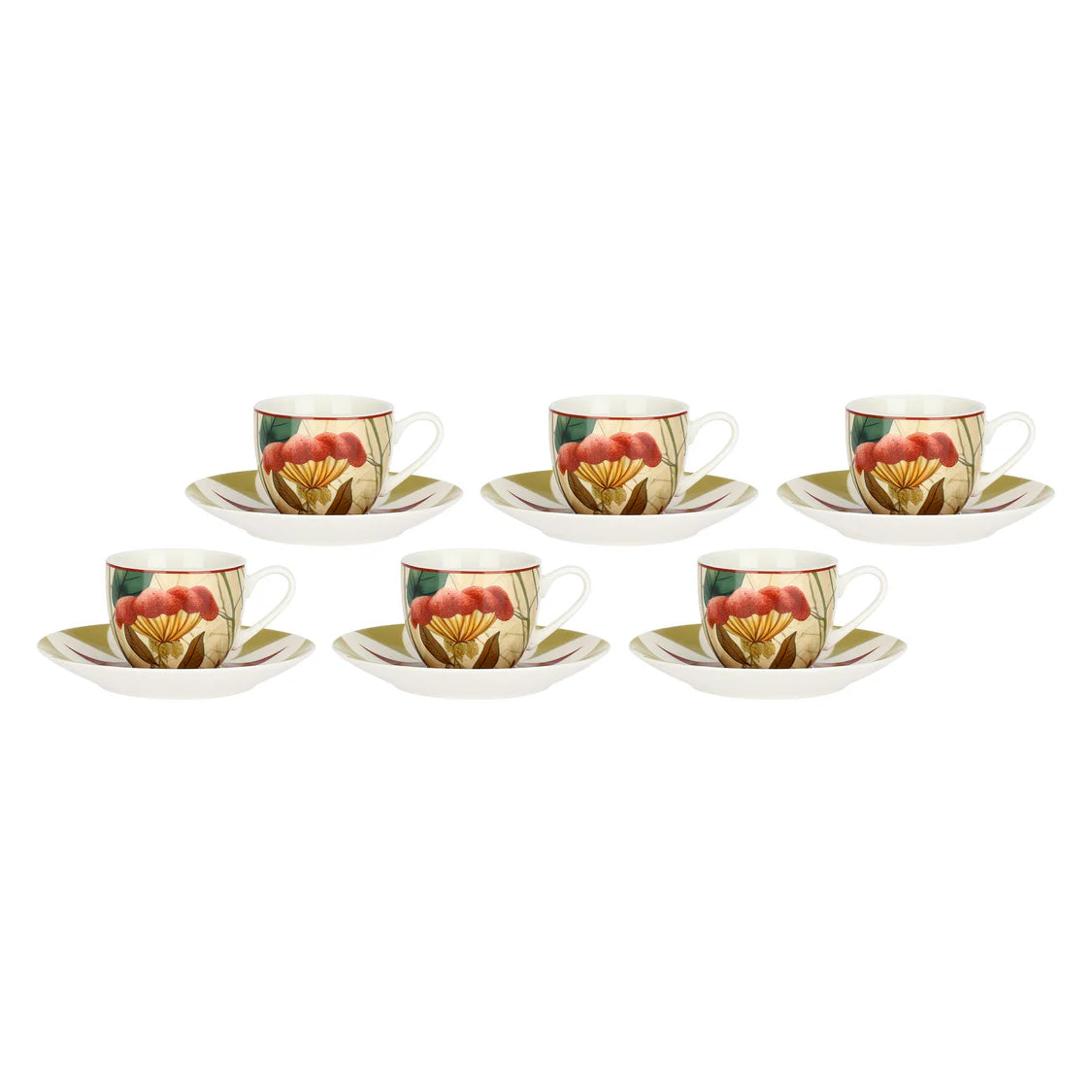 Mirabilia Set 6 Tazzine con Piattino Rosso
