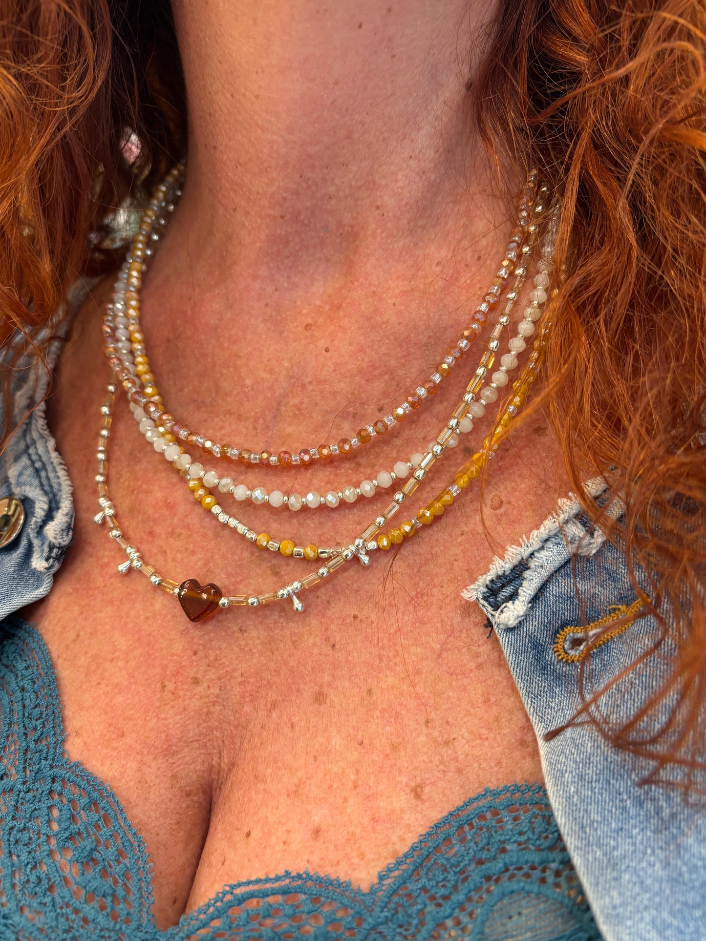 Collana multifili mix Crystal colore pesca