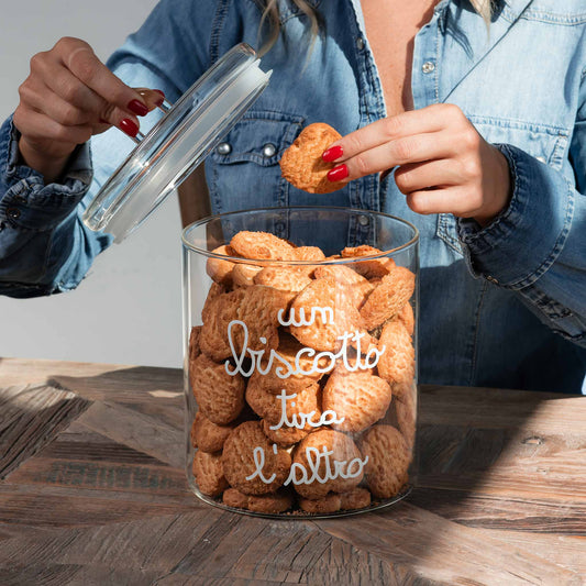 Biscottiera in vetro borosilicato decoro Un biscotto tira l'altro