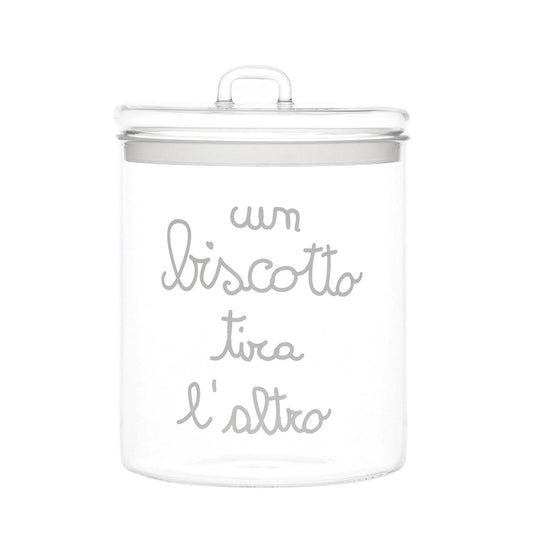Biscottiera in vetro borosilicato decoro Un biscotto tira l'altro
