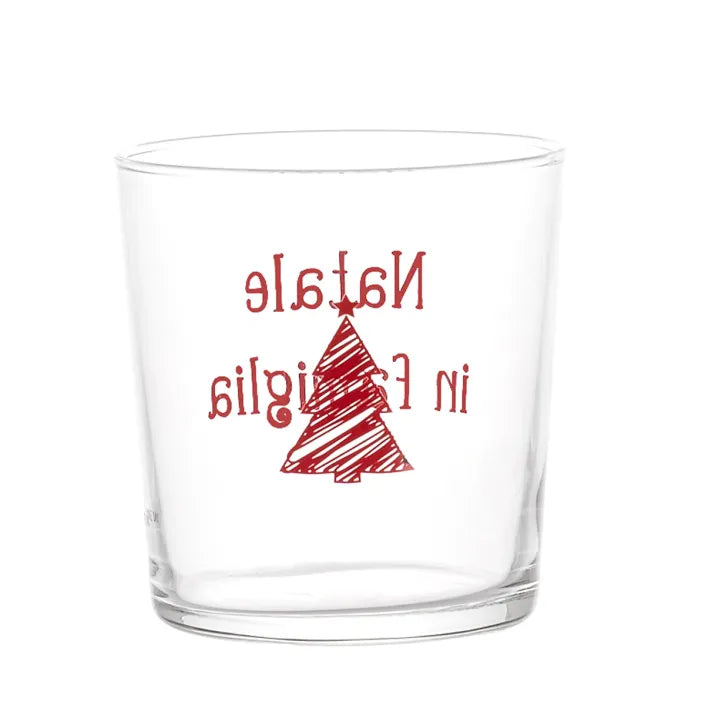 Set 6 Bicchieri acqua decoro Natale in Famiglia Rosso