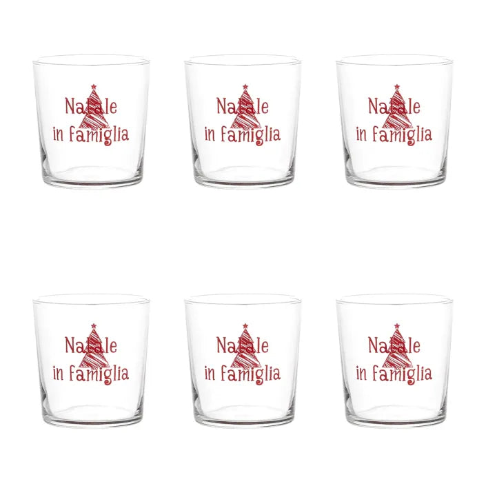 Set 6 Bicchieri acqua decoro Natale in Famiglia Rosso