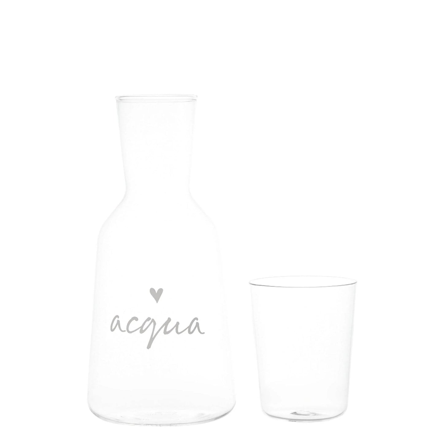 Bottiglia con bicchiere in vetro borosilicato con decoro Acqua
