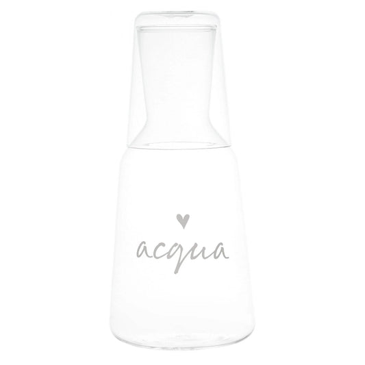 Bottiglia con bicchiere in vetro borosilicato con decoro Acqua