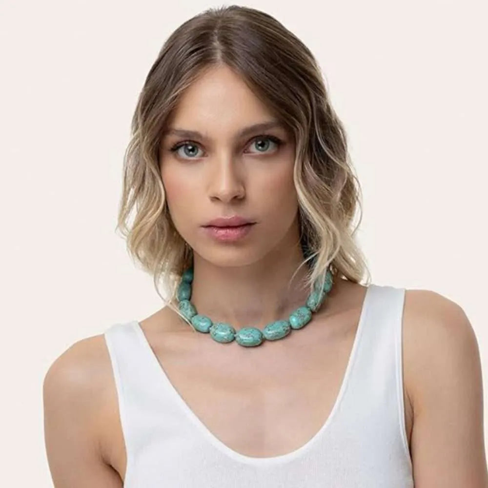 Collana Girocollo Perle Ovali Turchesi