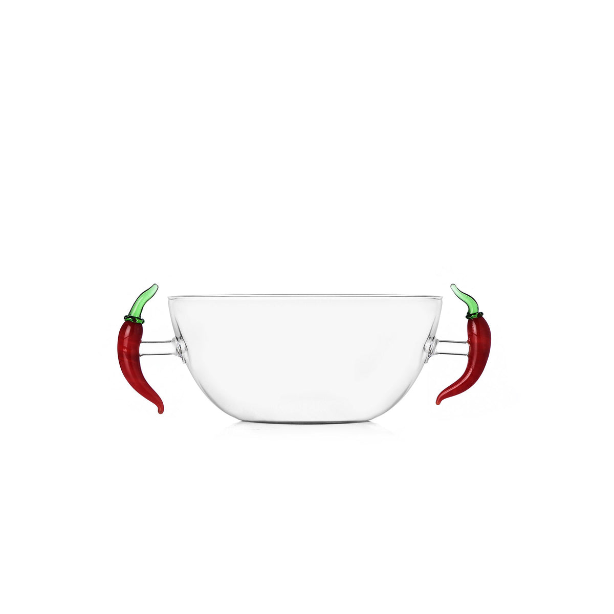 Coppetta in vetro con manici a forma di peperoncino colore rosso