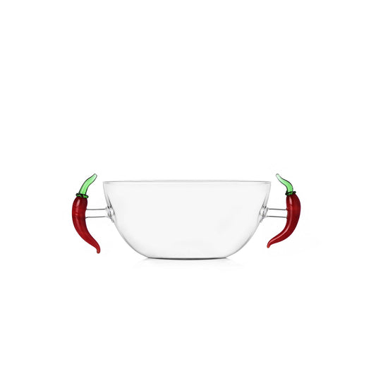 Coppetta in vetro con manici a forma di peperoncino colore rosso