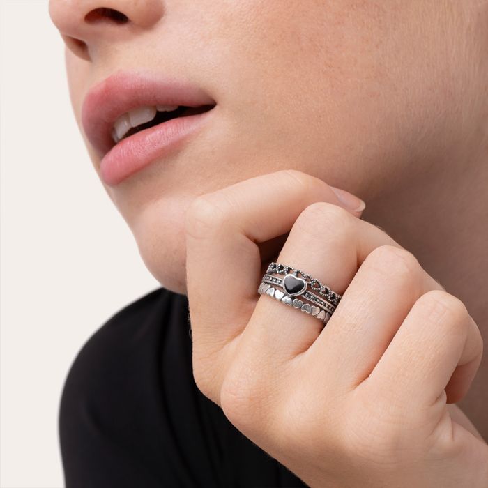 ANELLO FASCIA MIX CUORE NERO