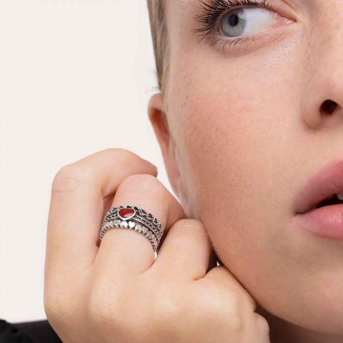 ANELLO FASCIA MIX CUORE ROSSO