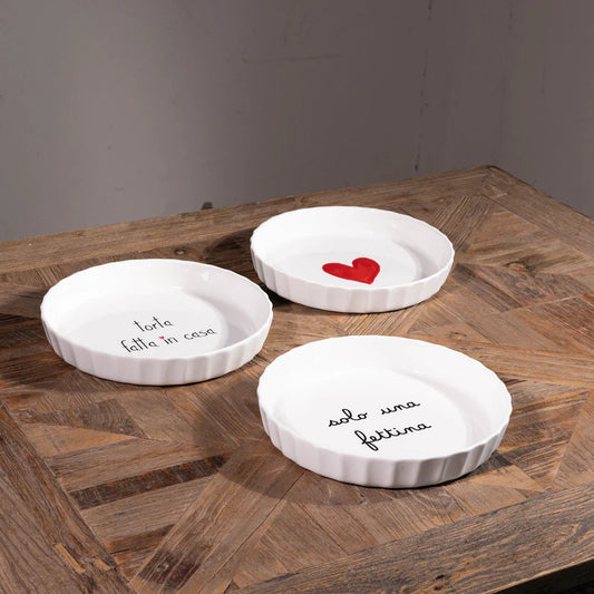 Tortiera in gres decoro Cuore acquerello