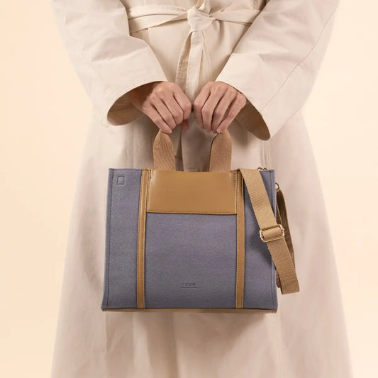 Tote bag denim/marrone, media