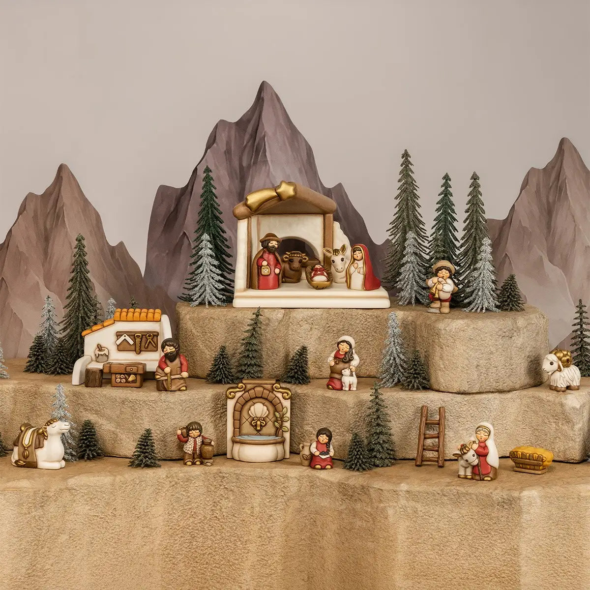 Set scala e mangiatoia in ceramica Presepe Classico