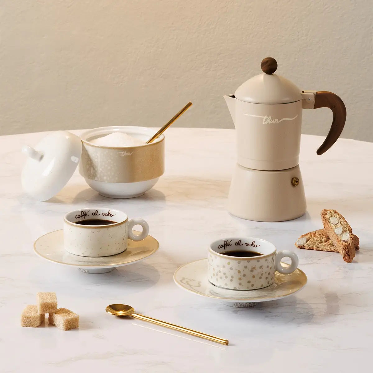 Set 2 tazzine espresso con zuccheriera in porcellana, Pure Elegance