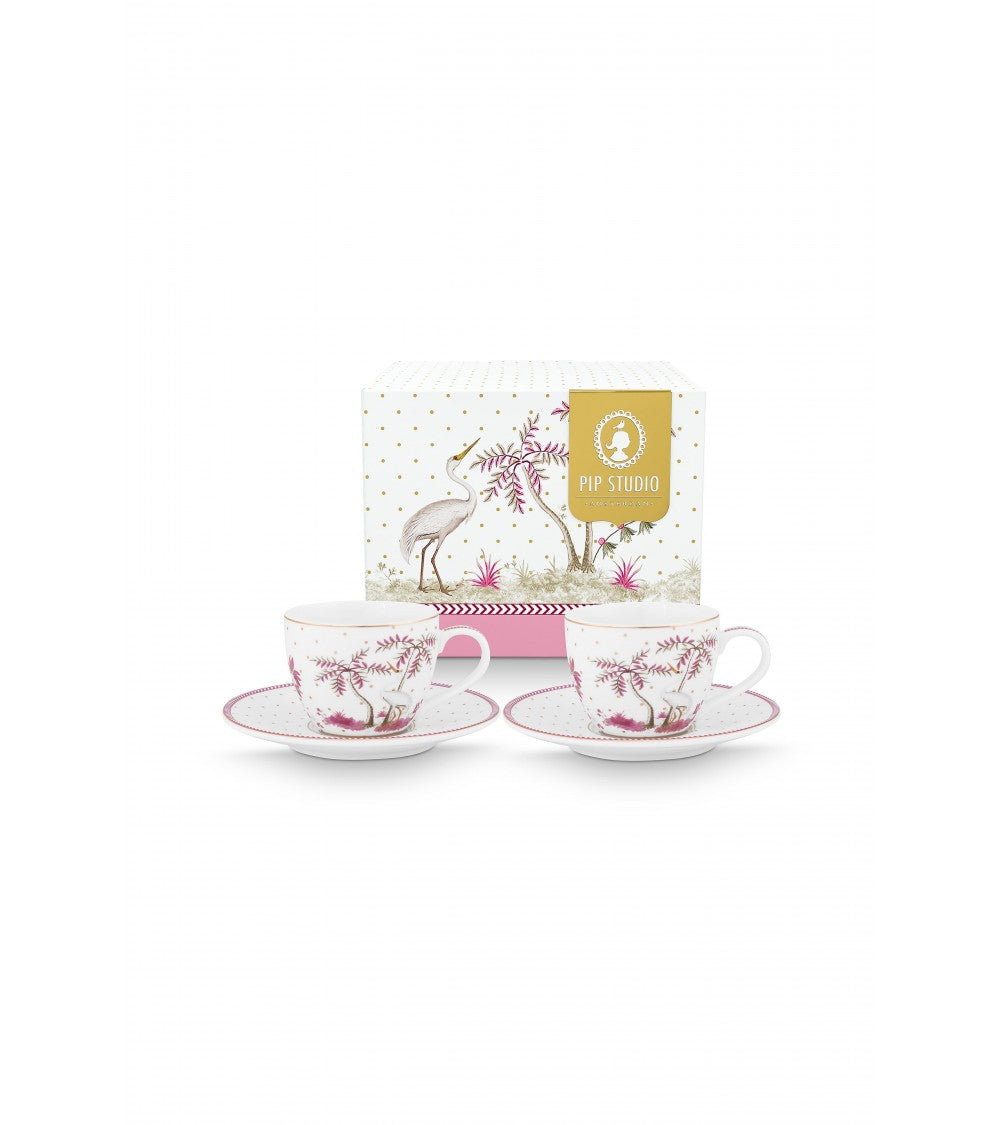Set di 2 tazzine da caffè espresso con piattini Jolie Dots Oro Rosa 120ml