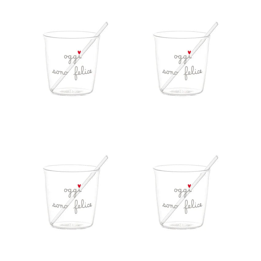 Set 4 bicchierini espresso Oggi sono felice in bianco