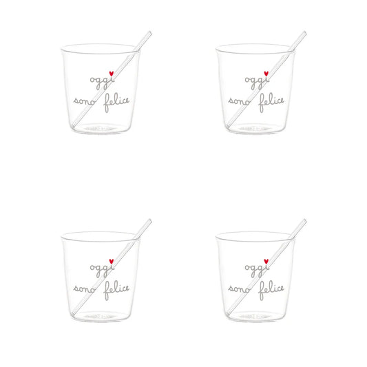 Set 4 bicchierini espresso Oggi sono felice in bianco