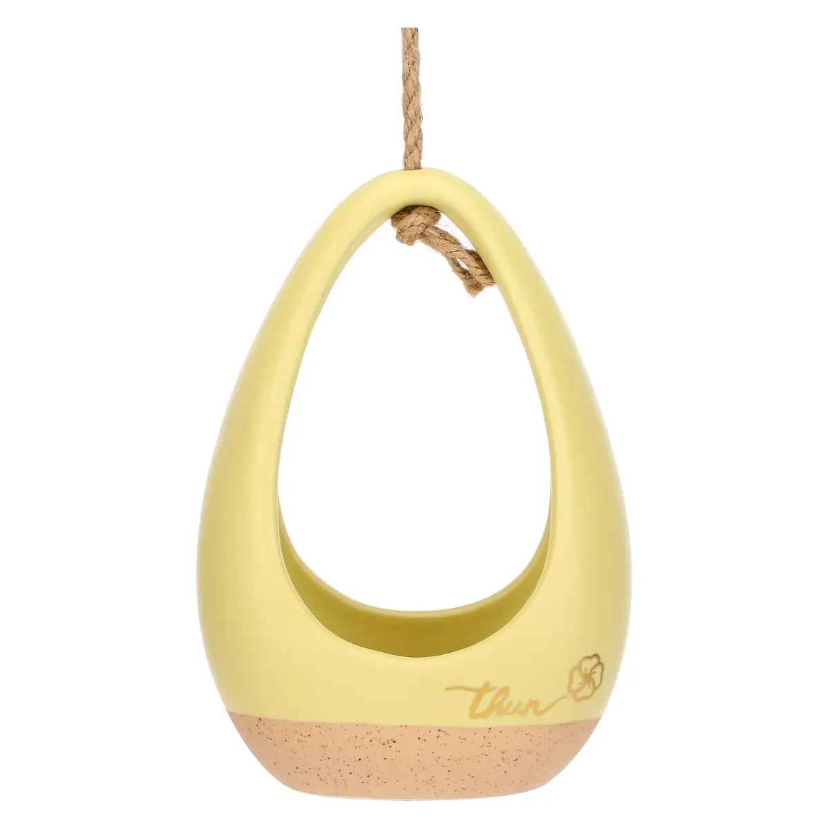 Cachepot in ceramica Incanto di Primavera con corda, giallo