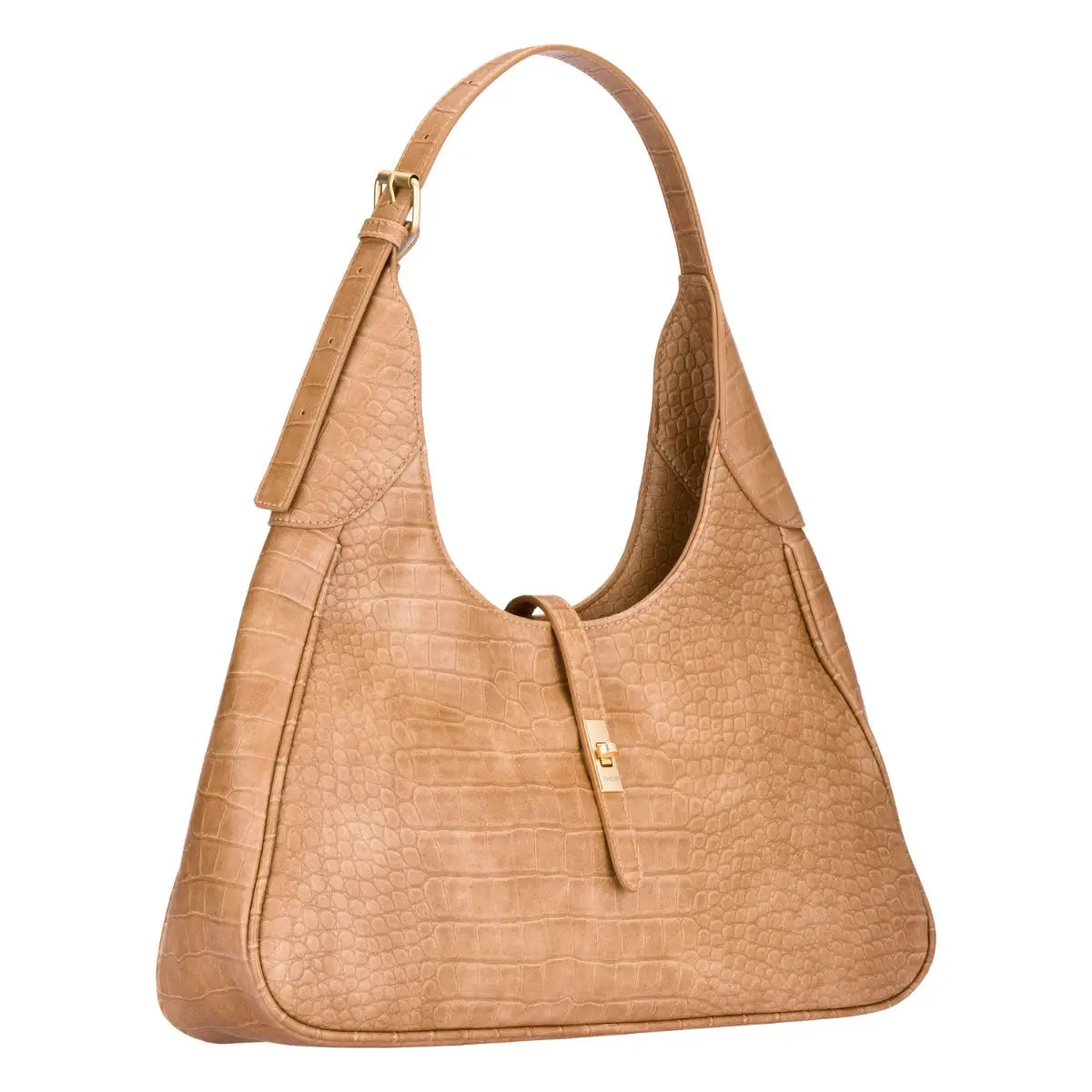 Borsa a spalla con stampa rettile, beige