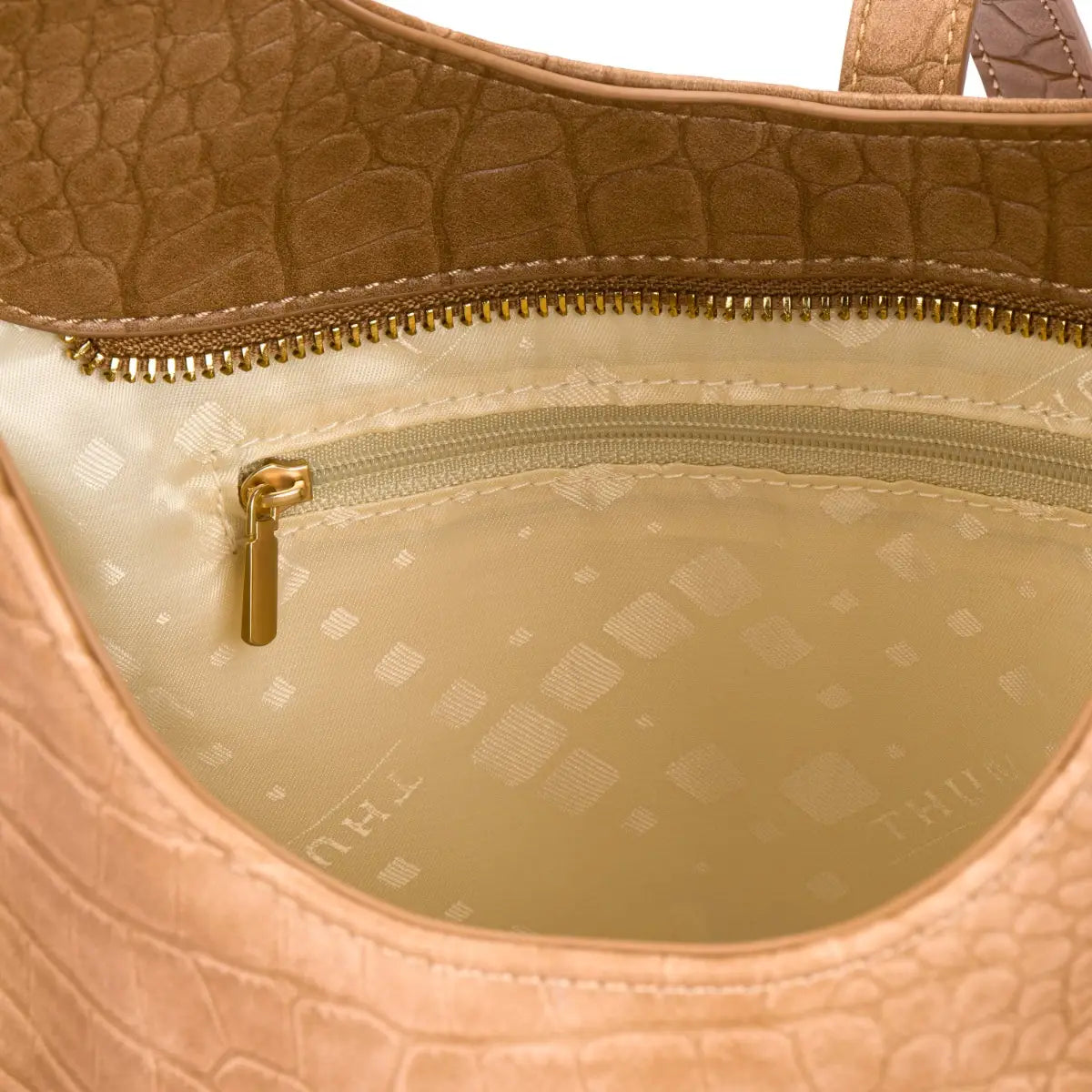 Borsa a spalla con stampa rettile, beige