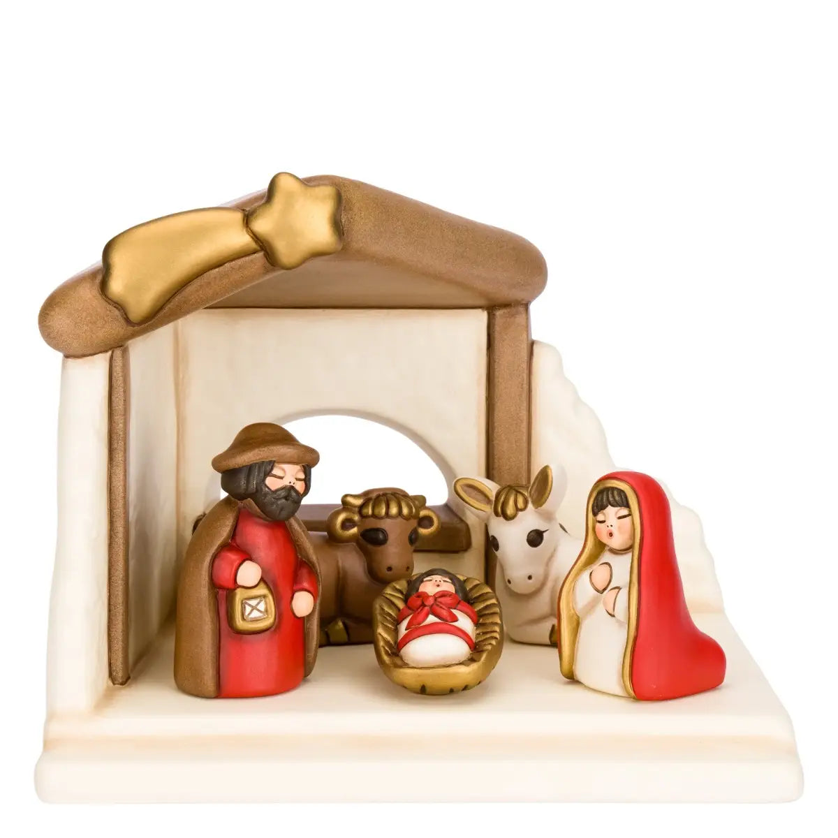 Set capanna, Sacra Famiglia, bue e asinello, rosso