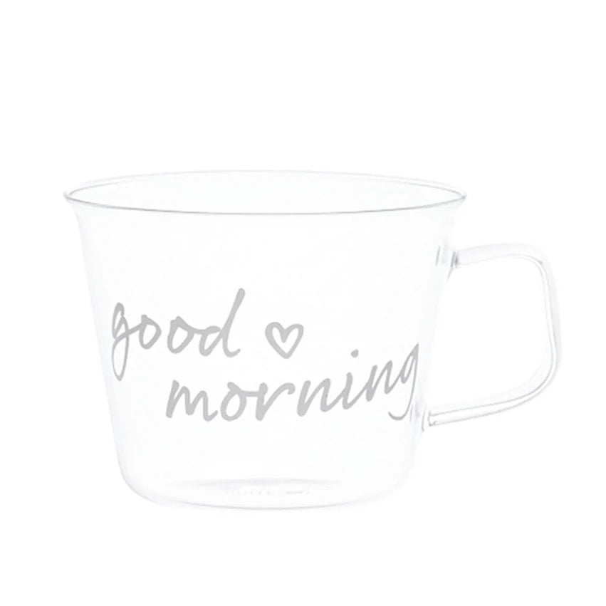 Set 2 tazze colazione in vetro borosilicato decoro Good Morning