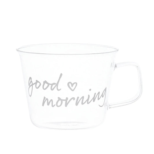 Set 2 tazze colazione in vetro borosilicato decoro Good Morning