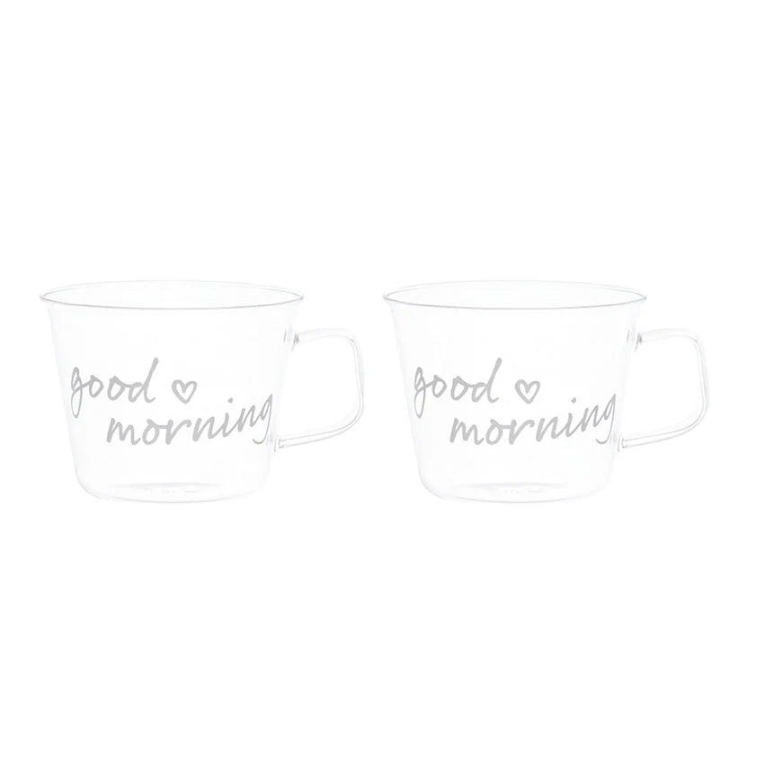 Set 2 tazze colazione in vetro borosilicato decoro Good Morning