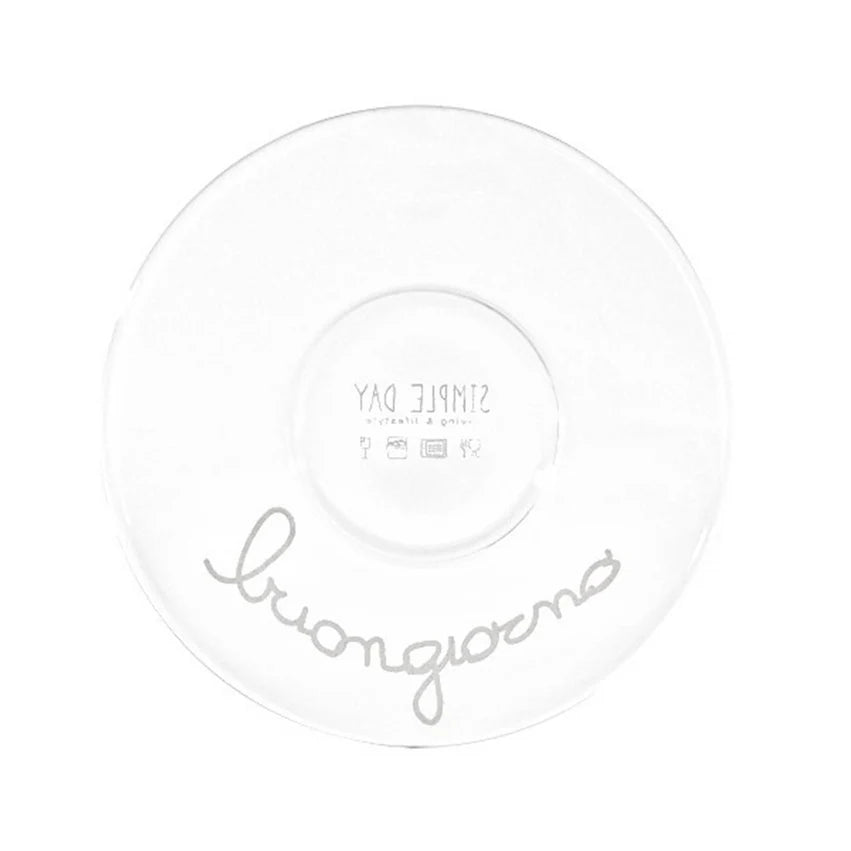 Set 2 tazzine espresso con piattino in vetro borosilicato decoro Caffè Bungiorno