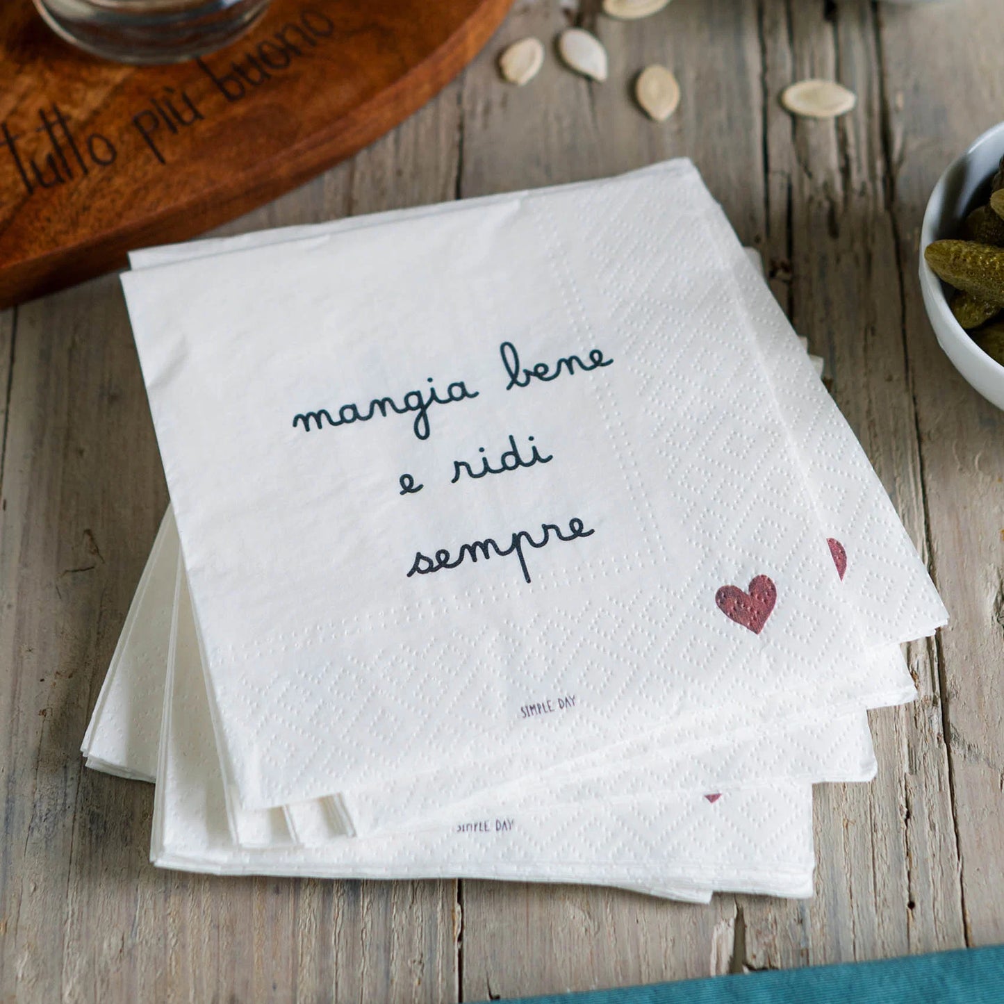 Set 20 tovaglioli in carta Mangia bene e ridi sempre