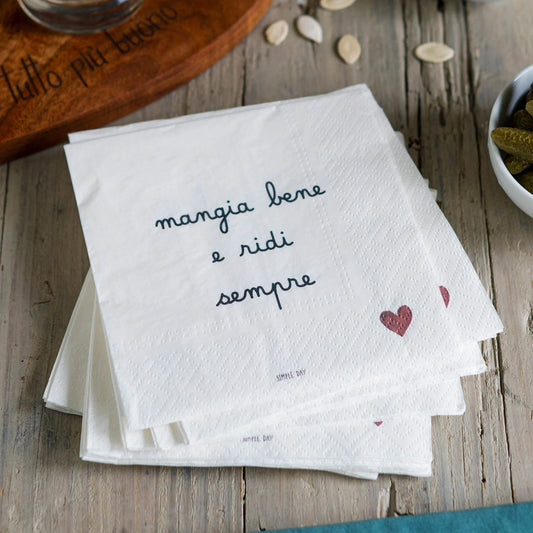 Set 20 tovaglioli in carta Mangia bene e ridi sempre