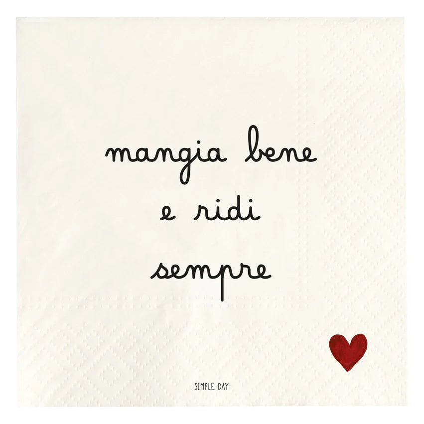 Set 20 tovaglioli in carta Mangia bene e ridi sempre