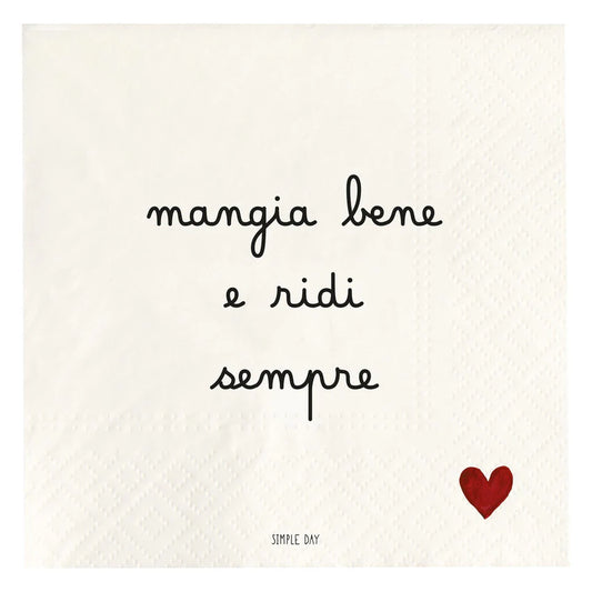 Set 20 tovaglioli in carta Mangia bene e ridi sempre